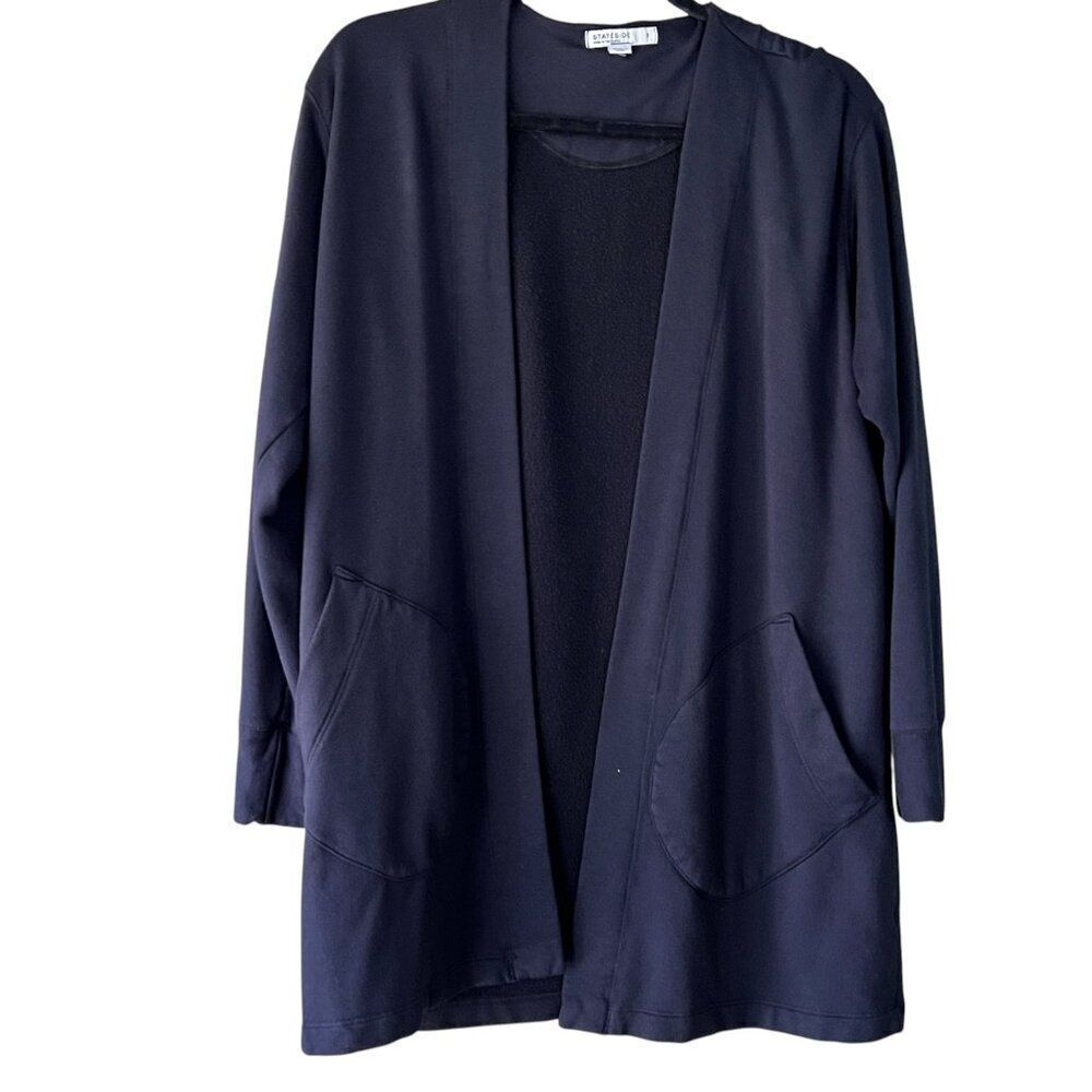 Stateside Black Open Front Fleece Long Sleeve Cardigan with Pockets Size Small